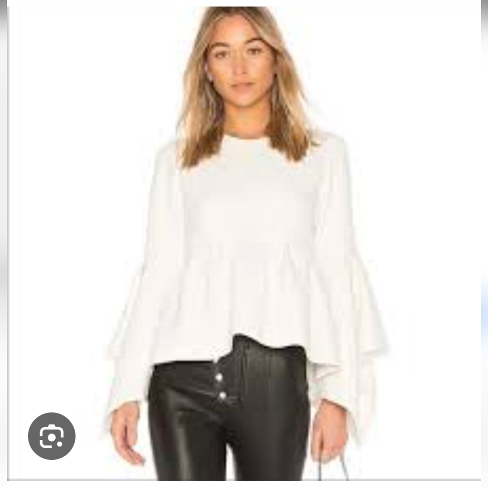 Edit Cream Peplum Top Trumpet-Sleeve Size Small S
